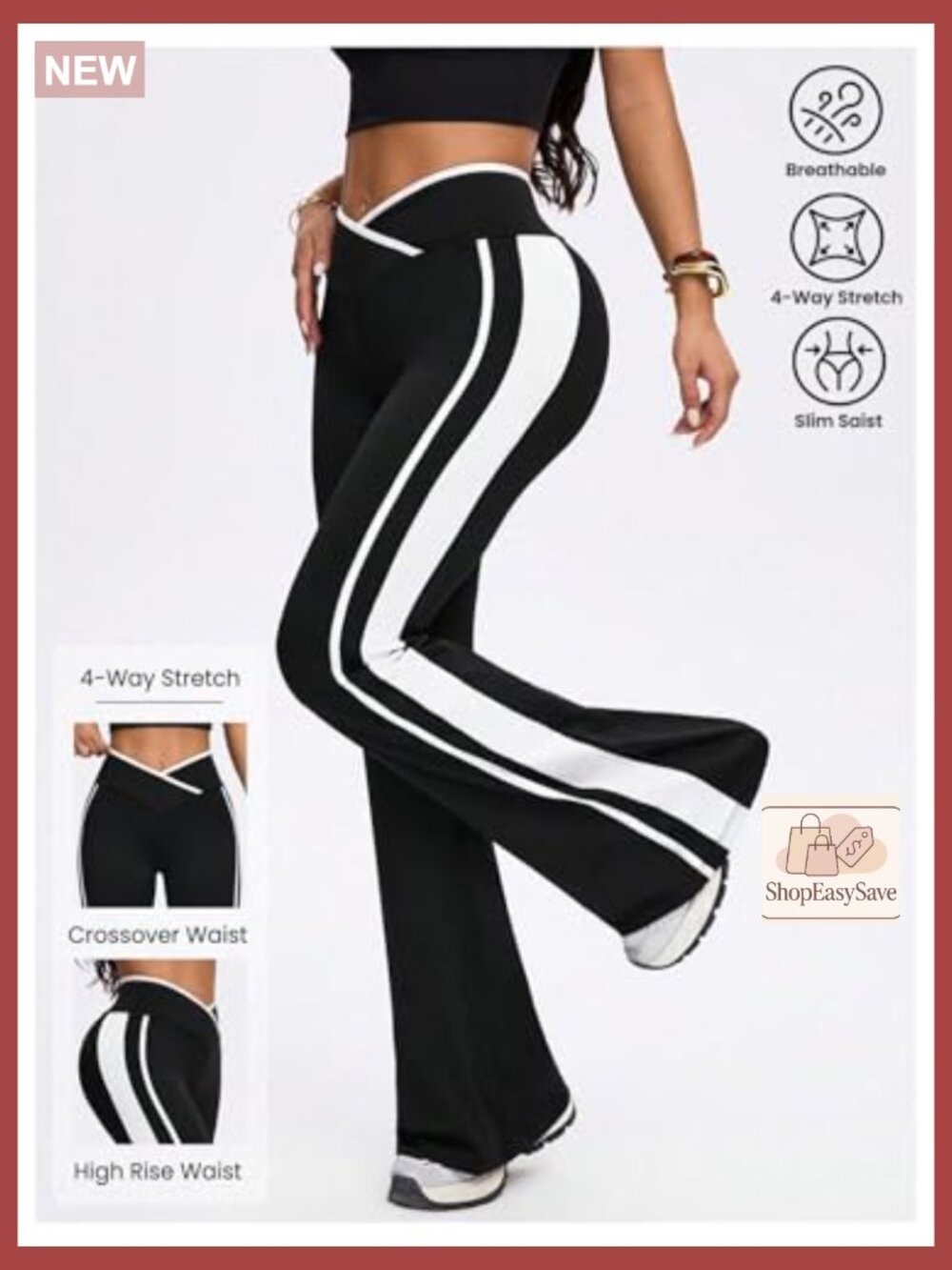 Flared Leggings High Waisted Bell Bottom Workout Yoga Pants Striped - Picture 5 of 5